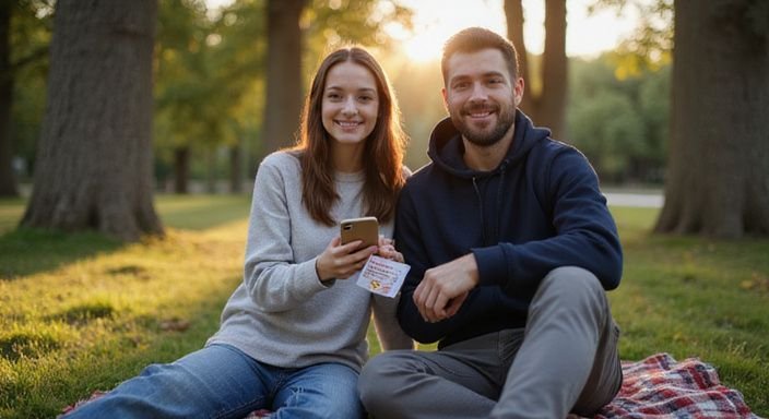 Ein Paar sitzt im Park, offen über Gesundheitsthemen kommunizierend. Ein Paar sitzt im Park, offen über Gesundheitsthemen kommunizierend.