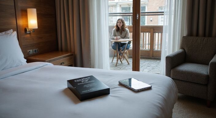 Ein stilvolles Hotelzimmer mit intimen Gesprächen auf dem Balkon. Ein stilvolles Hotelzimmer mit intimen Gesprächen über sexkontakt in Hamburg auf dem Balkon.