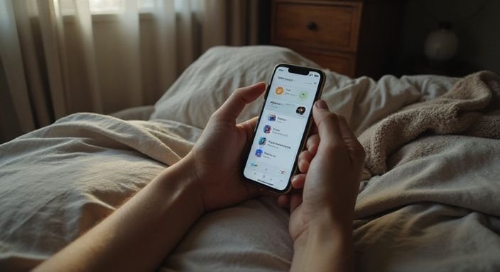 Eine Hand hält ein Smartphone mit verschiedenen Dating-Apps. Eine Hand hält ein Smartphone mit verschiedenen Dating-Apps für Sexkontakt Hessen.