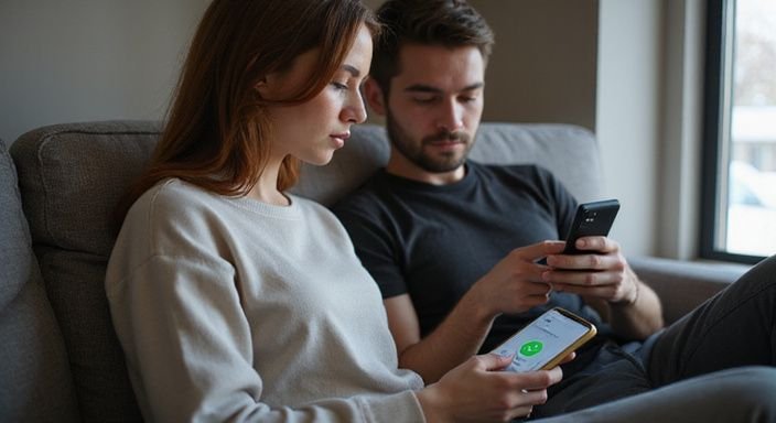 Ein junges Paar sitzt entspannt auf einem modernen Sofa. Ein junges Paar sitzt entspannt auf einem modernen Sofa.