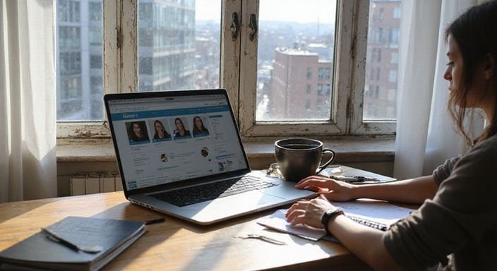Ein chaotischer Schreibtisch mit Laptop, Notizbüchern und Kaffeetasse. Ein chaotischer Schreibtisch mit Laptop, Notizbüchern und Kaffeetasse.